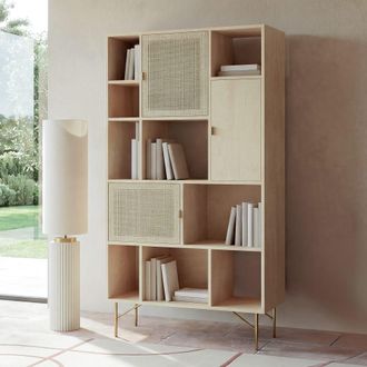 Maisons du monde Librer&iacute;a de chapa de abedul y rat&aacute;n de 100 cm
