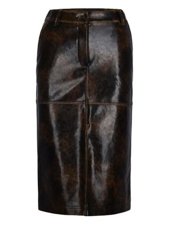 Patrizia Pepe Midi-rok met leren effect en vlakken - Bruin