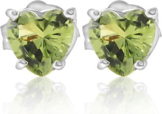 Pompeii3 1ct Heart Shape Peridot Studs Solid 14K White Gold