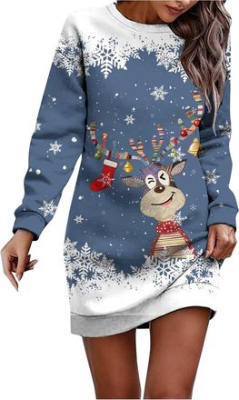 Generic Women Christmas Sweatershirts Party Dress Christmas Dresses for Women Long Sleeve Crew Neck Xmas Printed Dresses Long Tops Going Out Casual Party Dres