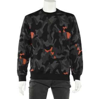 Emporio Armani Charcoal Grey Camouflage Intarsia Knit Crewneck Sweater