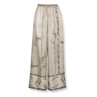 Max Mara Wide Trousers, female, Beige, Size: XS Fluid Printed Silk Trousers