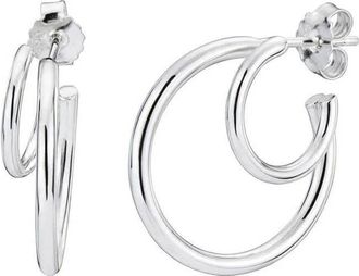 Gold & Honey Womens Double Hoop Earrings In Silver