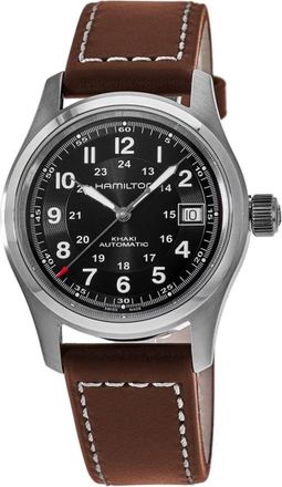 Hamilton Khaki Field Black Dial Brown Leather Strap Mens Watch H70455533