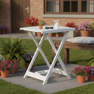 Dmora Dmora Table De Camping Pliante Rectangulaire, Made In Italy, 50 X 47 X 65 Cm, Couleur Blanche