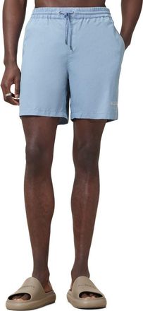 AllSaints Underground Logo Print Swim Trunks in Bondi Blue at Nordstrom Rack, Size Xx-Large
