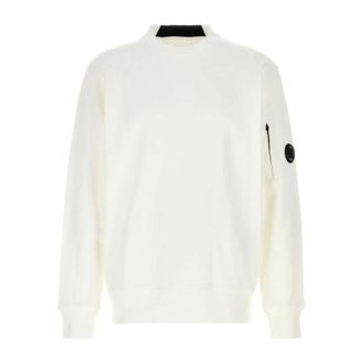 C.P. Company Sweatshirts, male, White, Size: L Diagonal Raised Fleece Crewneck Lens Sweatshirt