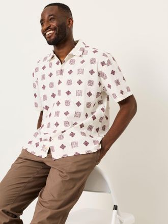 Fat Face FatFace White Short Sleeve Relaxed Fit Placement Tile Embroidered Shirt