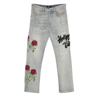 Amiri Rose-embroidered Distressed Jeans