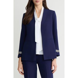 Kasper Collarless Open Front Jacket in Kasper Navy at Nordstrom, Size 12