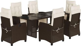 vidaXL Set Comedor De Jard&iacute;n 7 Pzas Con Cojines Rat&aacute;n Sint&eacute;tico Marr&oacute;n Vidaxl