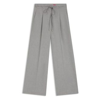 HUGO BOSS Broeken, Dames, Grijs, L, Leer, Haminde Wijde Broek