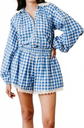 Sunshine Tienda Willa Eyelet Lace Trim Short In Blue Bay Gingham