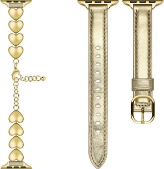Posh Tech Carmen Lover 2-Pack Heart Link & Leather Apple Watch Watchbands in Gold at Nordstrom Rack