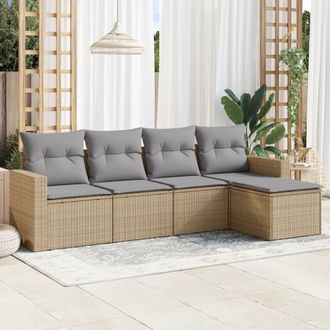 vidaXL Juego De Sof&aacute;s Jard&iacute;n Con Cojines 5 Pzas Rat&aacute;n Sint&eacute;tico Beige Vidaxl