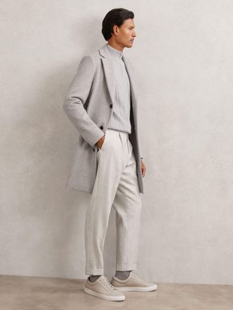 Reiss Soft Grey Wool-blend Tailored-fit Cuffed Trousers, 28
