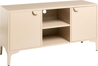 Beliani Mueble De Tv Industrial De Dos Puertas Con Seis Estantes Y Un Compartimento Abierto De Acero Pintado Sala De Estar Beige Ardura