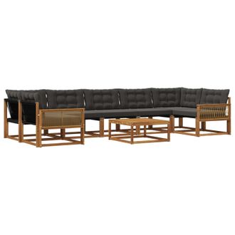 vidaXL Conjunto De Sof&aacute;s De Exterior Con Coj&iacute;n 8 Pcs Natural Y Negro Vidaxl