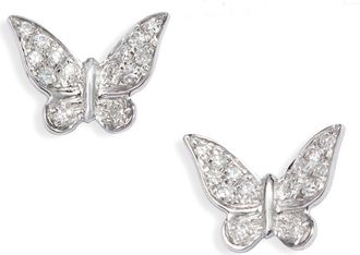 Meira T Butterfly Diamond Stud Earrings in White at Nordstrom