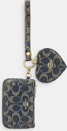 Coach Wristlet And Heart Pouch In Signature Regenerative Cotton Denim