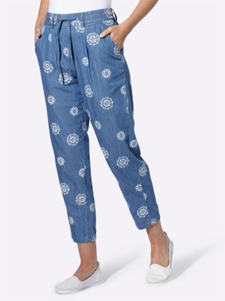 Heine Bequeme Jeans HEINE, Damen, Gr. 34, Normalgr&ouml;ssen, blau, bleached, 100% Baumwolle, gebl&uuml;mt, gemustert, 7/8-L&auml;nge, Jeans Bequeme Jeans