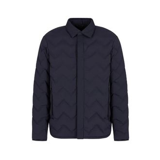 Emporio Armani Blue Chevron Quilted Puffer Jacket - male - Emporio Armani - Down Jackets - Blue - L - Jackets