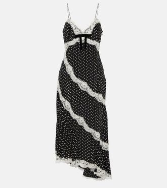 Alessandra Rich Lace-trimmed polka-dot silk midi dress
