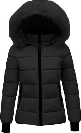 Generic Winter Jackets for Women UK Quilted Down Solid Color Zip Jacket Mid-Lenght P-uffer Coats Ladies Lightweight Jacket with Hood Plus Size Slim Trench Coa
