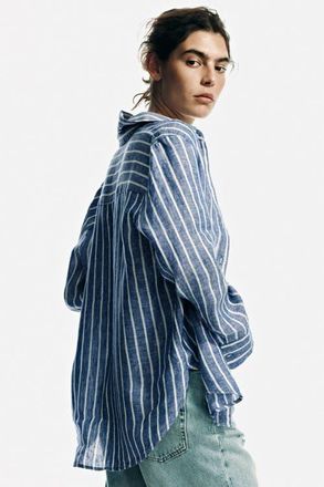 H&M Linen Shirt in Blue/striped at Nordstrom, Size Xx-Large