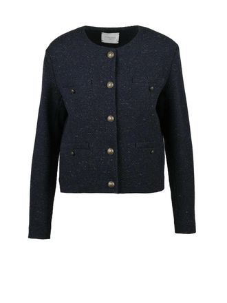 Circolo 1901 Cropped Crew Neck Jacket In Textured Mixed Wool