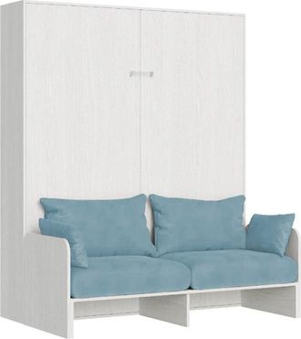 Itamoby Itamoby - Letto matrimoniale a scomparsa 160 Kentaro con divano bianco frassino, azzurro