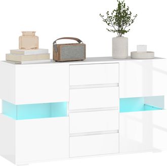HOMCOM LED Sideboard - High Gloss Storage Cabinet with 4 Drawers - White | TJ Hughes