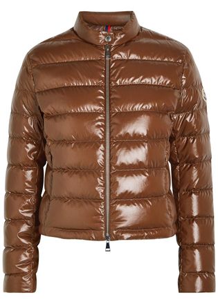 Moncler Papillon Padded Glossed Shell Jacket - Brown - 1 (UK 10 / S)