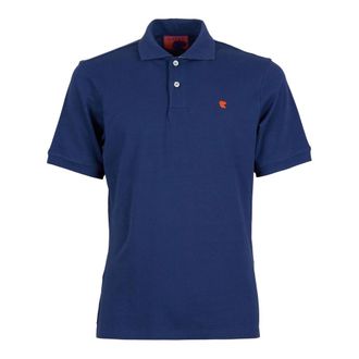 Gallo Mens plain blue cotton polo with multicoloured undercollar - male - GALLO - Polo Shirts - Blue - 2XL - Tops