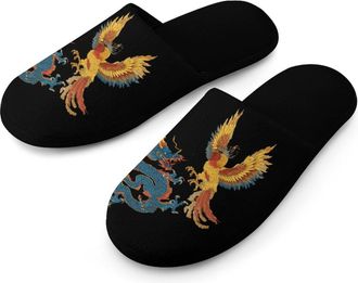 Generic Chinese Dragon And Phoenixbird Mens Slippers Warm Non-Slip Houes Shose Spa Slipper for Home Bedroom