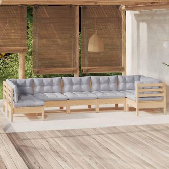 vidaXL Juego De Muebles De Jard&iacute;n 7 Pzas Y Cojines Madera Pino Gris Vidaxl
