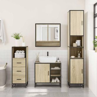 Berkfield Home Durable 3 Piece Bathroom Furniture Set Sonoma Oak Engineered Wood in Light Tan