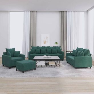 vidaXL Juego De Sof&aacute;s Con Cojines 4 Piezas Terciopelo Verde Oscuro
