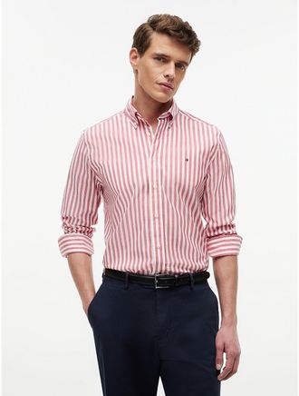 Tommy Hilfiger Mens Regular Fit Striped All-Day Shirt - Red - XXL