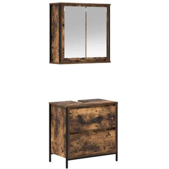 vidaXL Set De Muebles Ba&ntilde;o 2 Pzas Madera Contrachapada Roble Ahumado Vidaxl