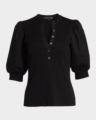Veronica Beard Coralee Puff Sleeve Button-Front Top