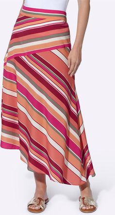 Heine Sommerrock HEINE, Damen, Gr. 34, grapefruit, khaki, bedruckt, 100% Polyester, bedruckt, gemustert, gestreift, mehrfarbig, lang, R&ouml;cke Sommerrock