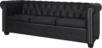 vidaXL Chesterfield 3-Seater Artificial Leather Black, 242657