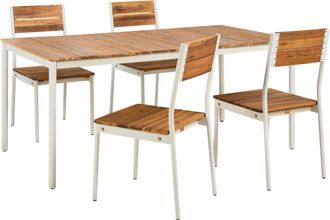 Beliani Mesa De Comedor De Jard&iacute;n Moderna Con 4 Sillas De Madera De Acacia Con Listones Y Estructura De Metal Marr&oacute;n Giovinazzo