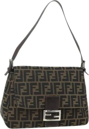 Fendi Pre-owned Shoulder Bags, female, Brown, Size: ONE SIZE Pre-owned Zucca Canvas Shoulder Bag