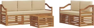 vidaXL Conjunto De Sof&aacute;s De Exterior 6 Uds. Natural Y Beige Vidaxl