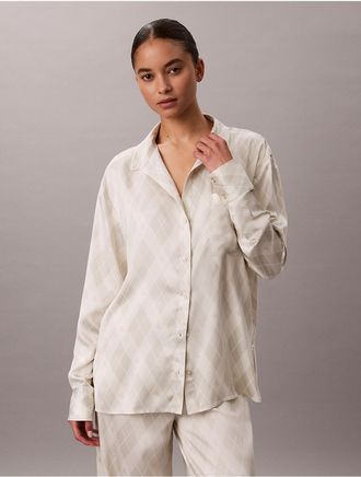 Calvin Klein Womens Satin Button-Down Sleep Shirt - White - XL