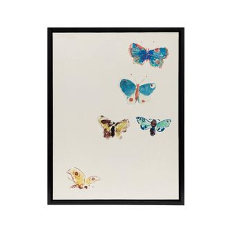 Artery8 Five Butterflies Watercolour Redon Black Framed Canvas Wall Art in White | Size: W24 x H32