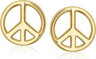 Ross-Simons Italian 10kt Yellow Gold Peace Sign Stud Earrings