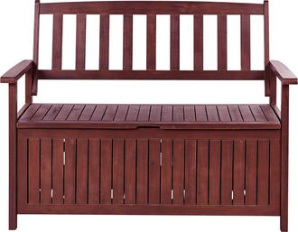 Beliani Banco De Jard&iacute;n Con Almacenaje De Madera Maciza De Acacia 2 Plazas 120 Cm Rojo Orcuro Sovana